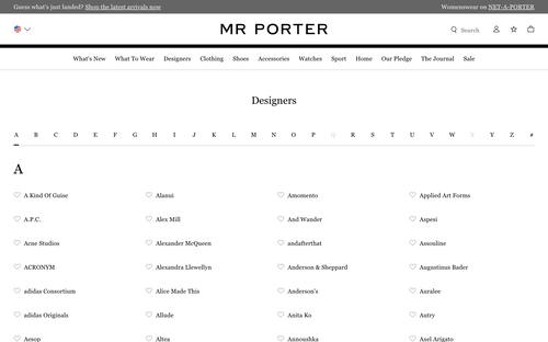 MR PORTER website screenshot