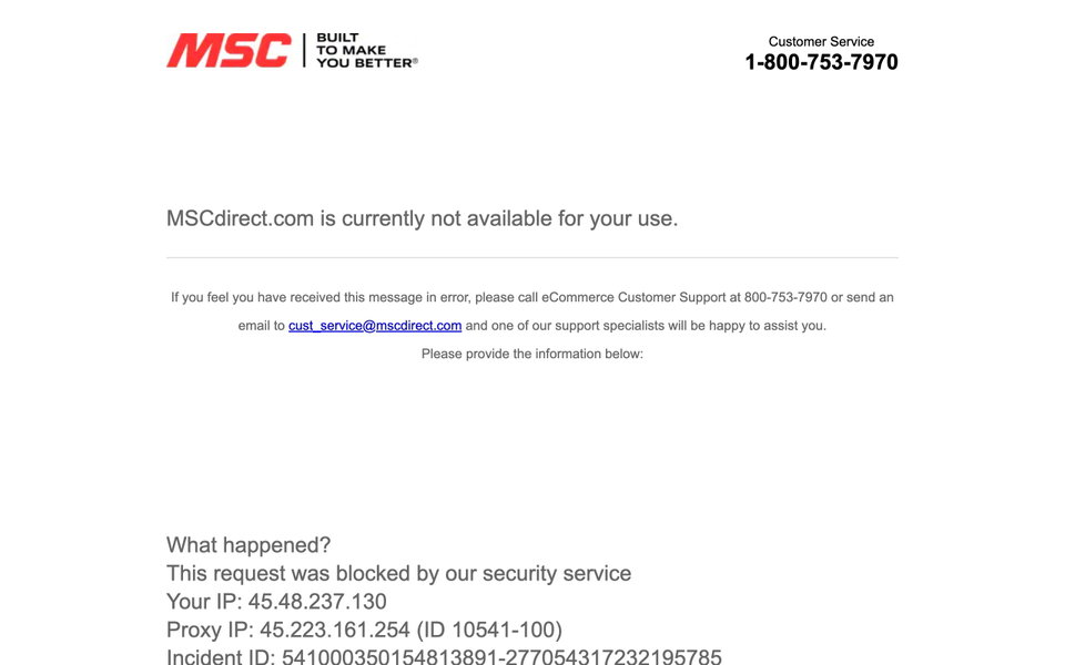 MSC Industrial Direct website