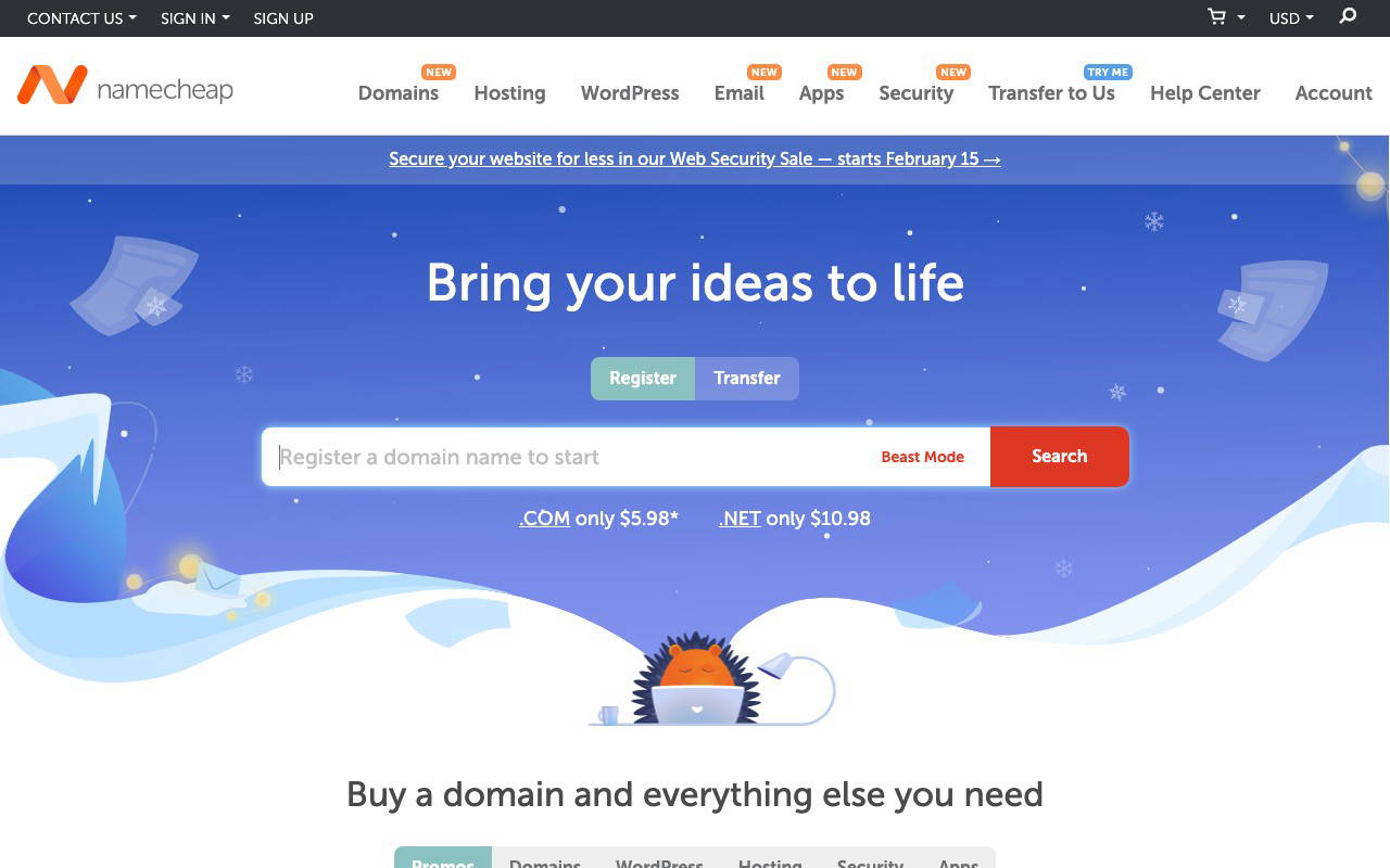Namecheap screenshot