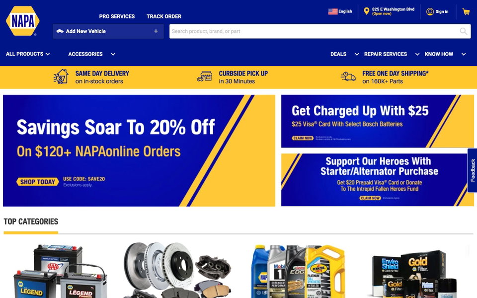 NAPA Auto Parts website