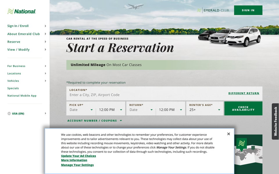 National Car Rental website