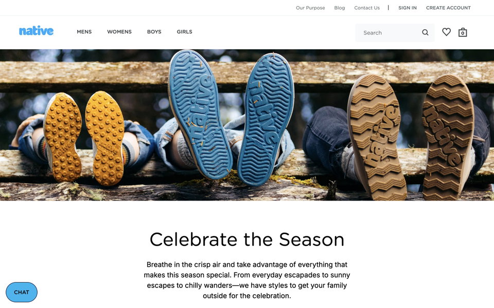 Native Shoes website