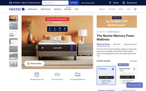 Nectar Sleep website screenshot