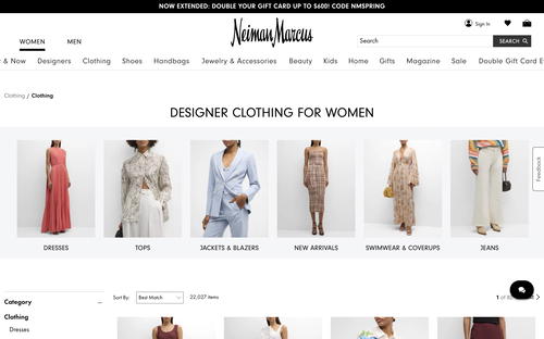 Neiman Marcus website screenshot