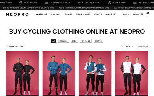 NeoPro Cycling website screenshot
