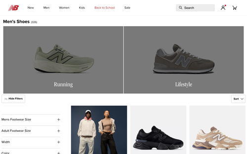 New Balance website screenshot