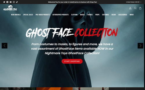 Nightmare Toys website screenshot