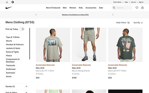 Nike website screenshot