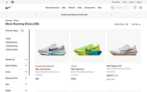 Nike website screenshot