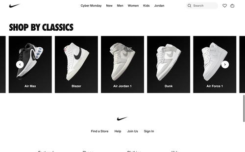 Nike website screenshot