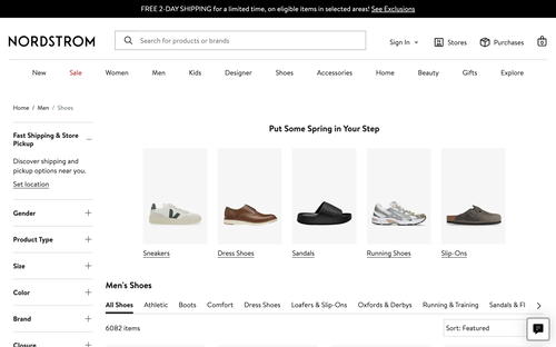 Nordstrom website screenshot