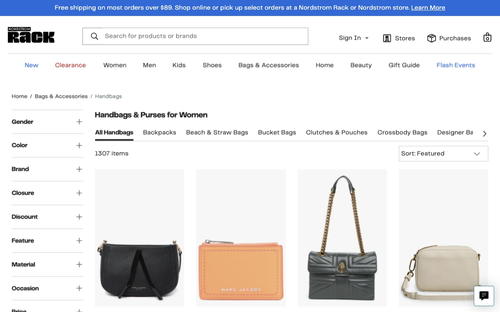 Nordstrom Rack website screenshot