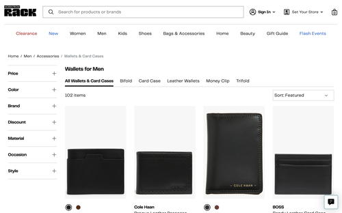 Nordstrom Rack website screenshot