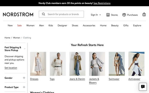 Nordstrom website screenshot
