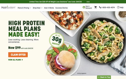 Nutrisystem website screenshot