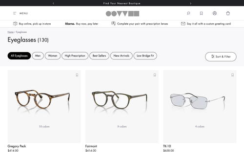 Oliver Peoples website screenshot