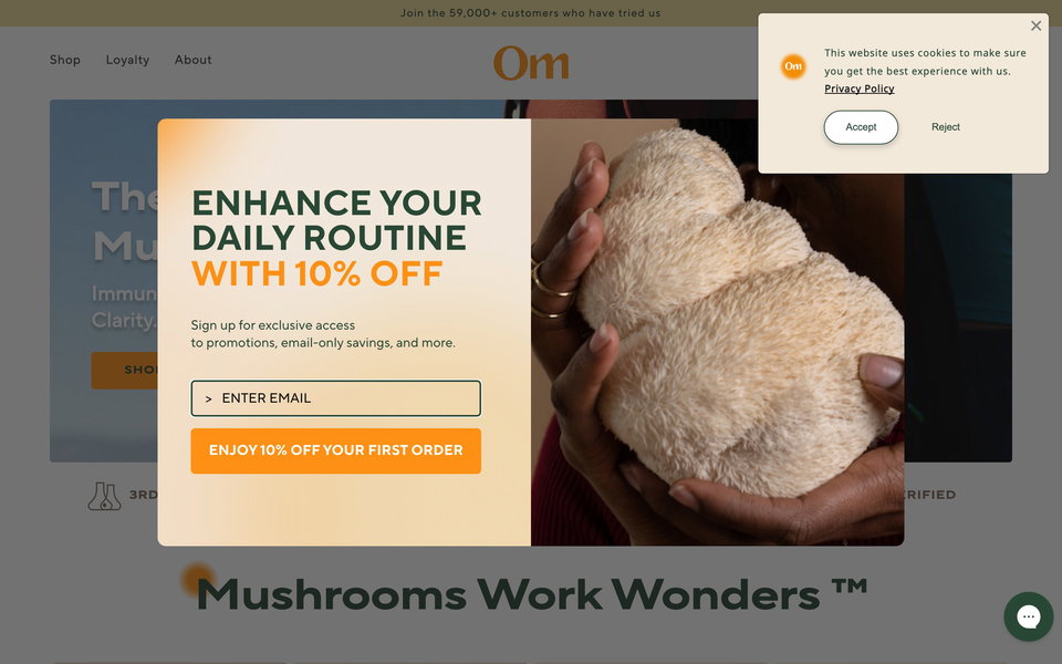 Om Mushroom Superfood website