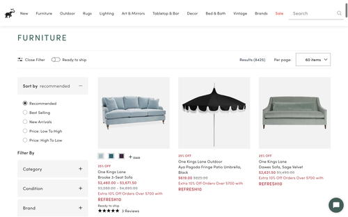 One Kings Lane website screenshot