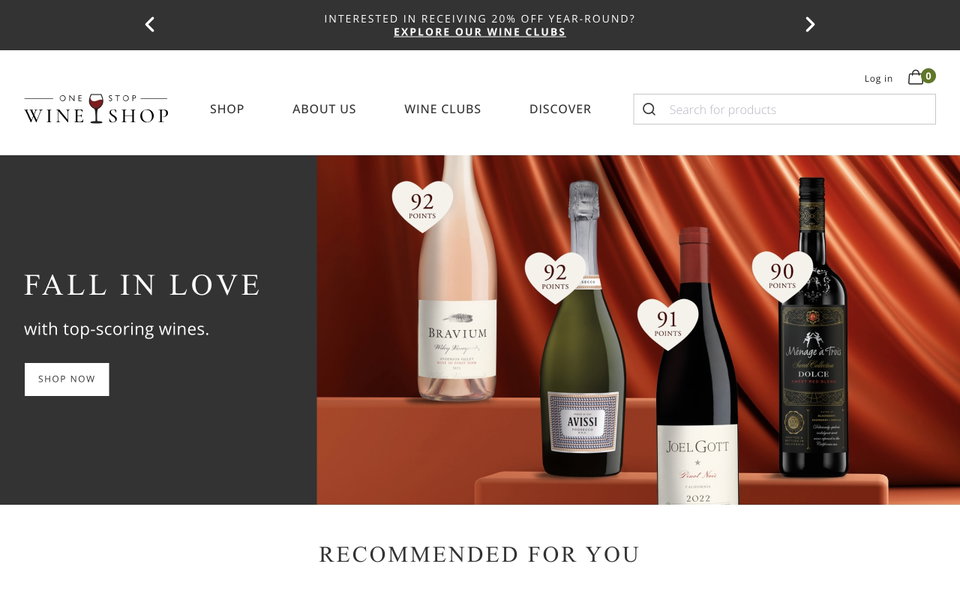 One Stop Wine Shop website