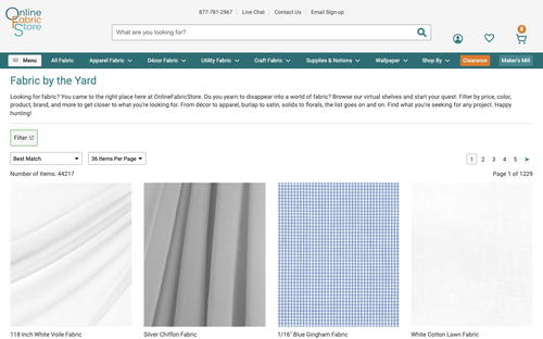 OnlineFabricStore website screenshot