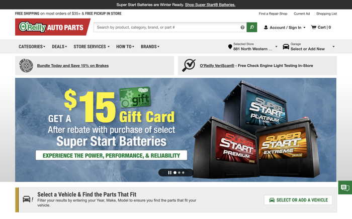 O’Reilly Auto Parts screenshot