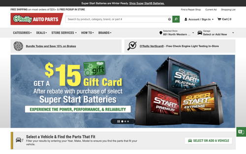 O’Reilly Auto Parts website screenshot