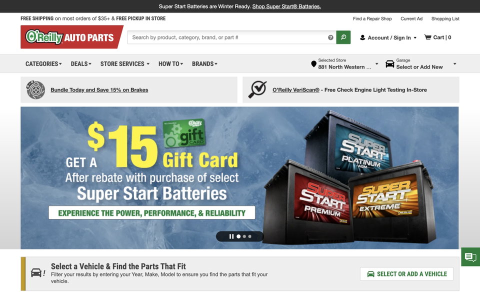 O’Reilly Auto Parts website