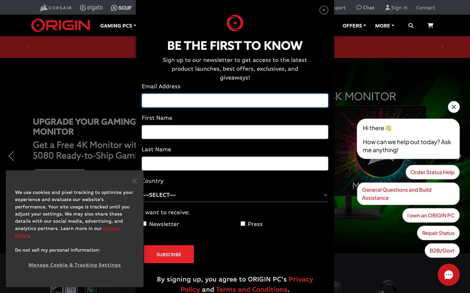 ORIGIN PC website