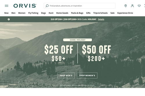 Orvis website screenshot