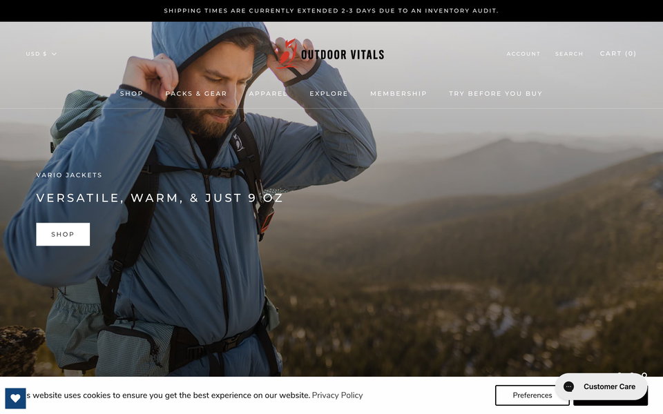 Outdoor Vitals website