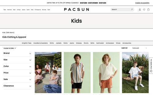 PACSUN website screenshot