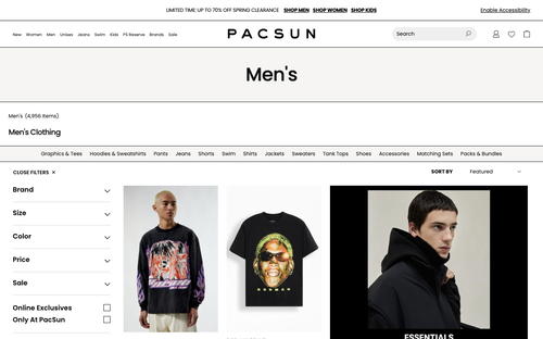 PACSUN website screenshot
