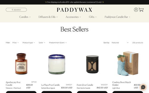Paddywax Candles website screenshot