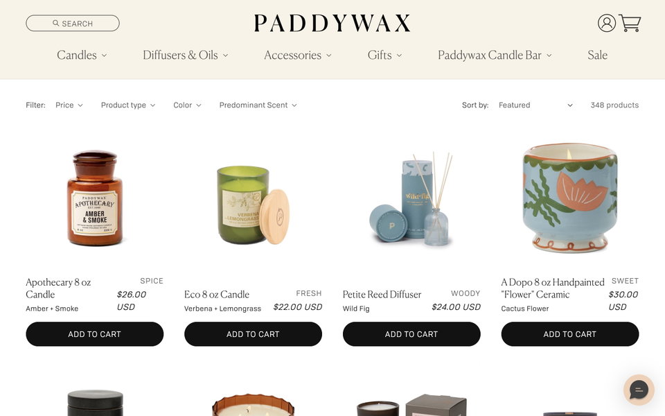 Paddywax Candles website