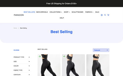 Paragon Fitwear website screenshot
