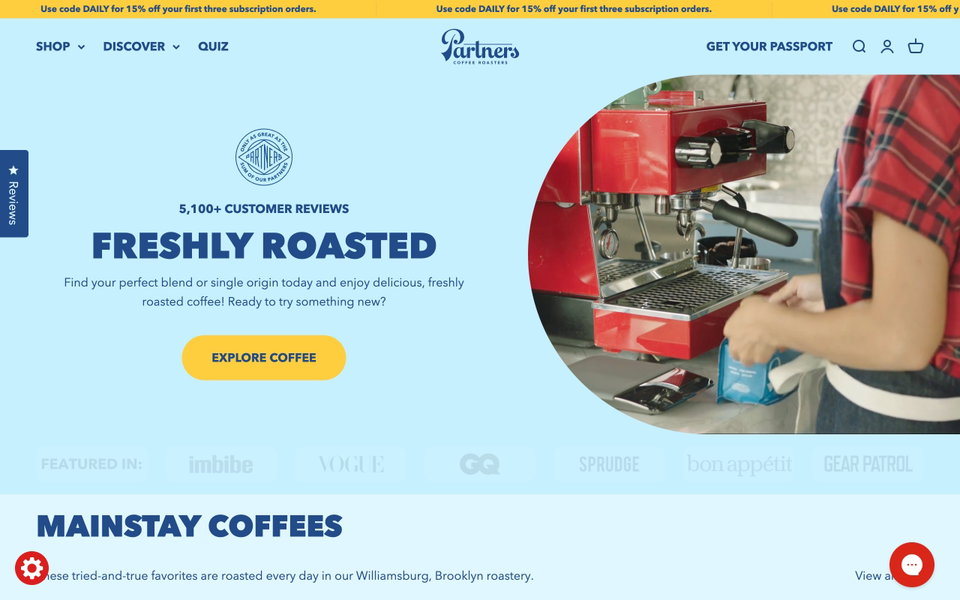 Partners Coffee website