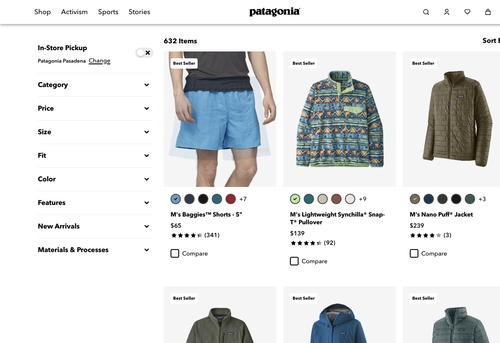Patagonia website screenshot