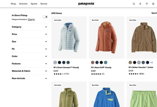 Patagonia website screenshot