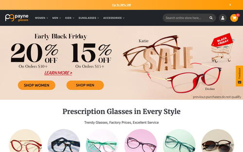Payne Glasses website screenshot