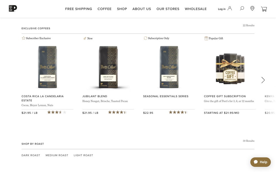 Peet's Coffee website