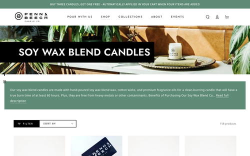 Penn & Beech Candle Co. website screenshot