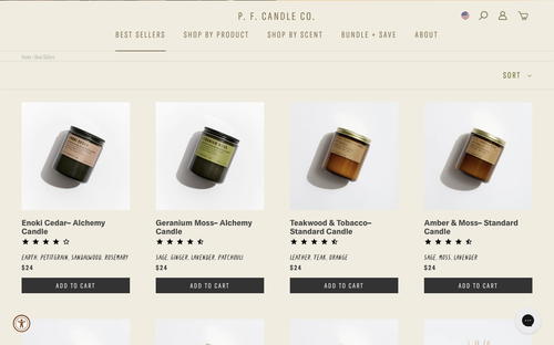 P.F. Candle Co. website screenshot