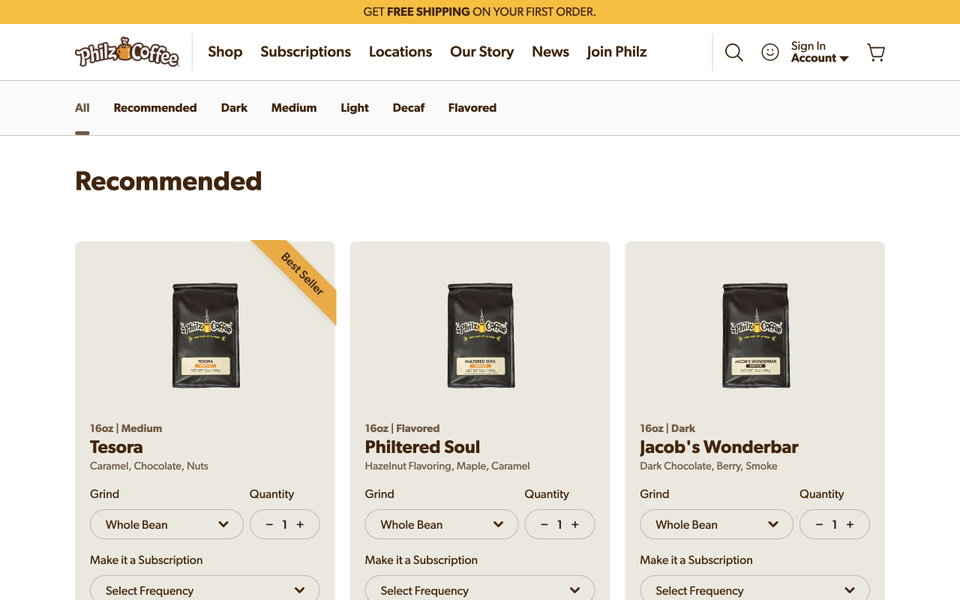 Philz Coffee website