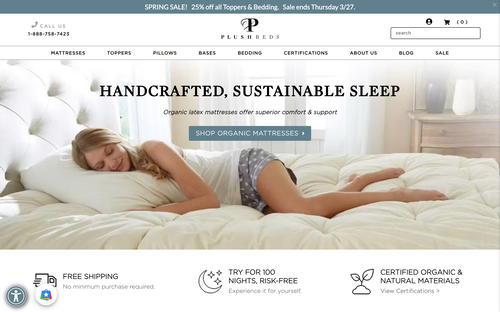 PlushBeds website screenshot