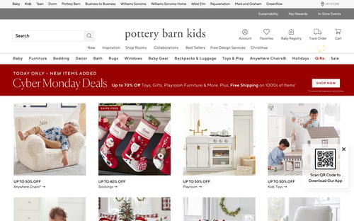 Pottery Barn Kids website screenshot