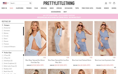 PrettyLittleThing website screenshot