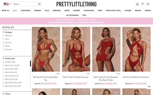 PrettyLittleThing website screenshot