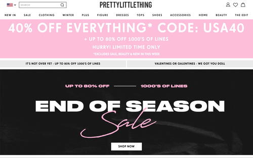 PrettyLittleThing website screenshot