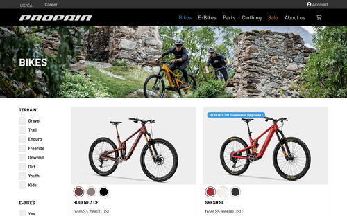 PROPAIN Bicycles North America website screenshot