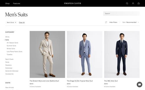 Proper Cloth website screenshot